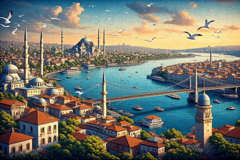 İstanbul Manzara Puzzle – Boğaz, Tarihi Yarımada ve Şehir Işıkları Temalı Yüksek Kalite Yapboz