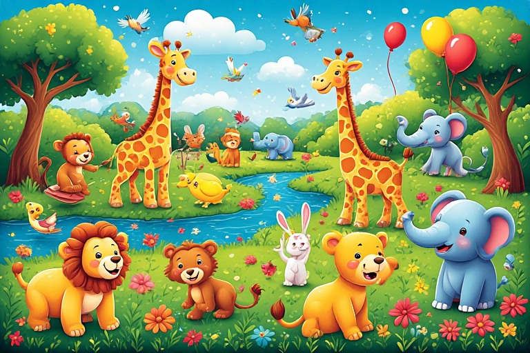 Çocuk Hayvanlar Puzzle – Renkli Vahşi ve Çiftlik Hayvanları Temalı Eğitici Yapboz