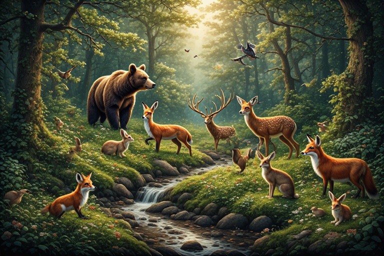 Ormanda Hayvanlar Puzzle – Tropikal Orman, Vahşi Yaşam ve Doğa Temalı Eğitici Yapboz