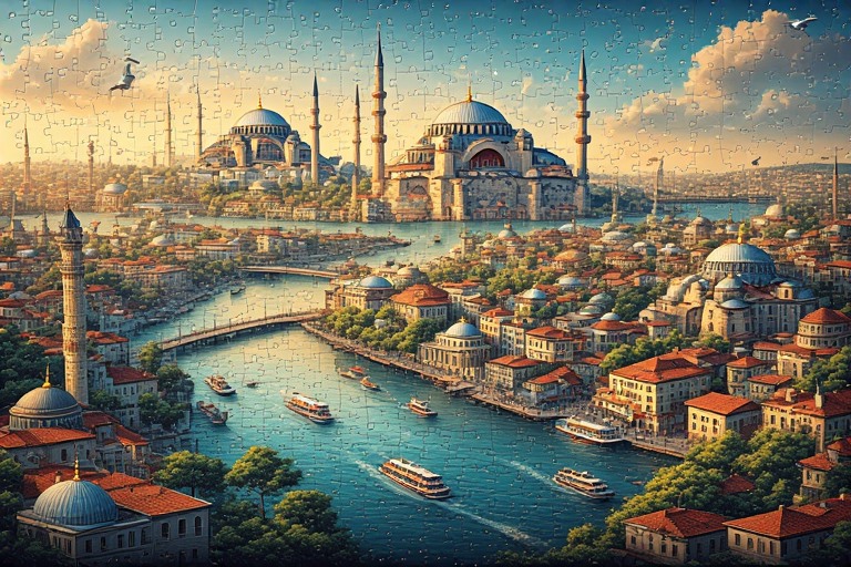 İstanbul Haliç Puzzle – Altın Boynuz Manzaralı Gün Batımı Temalı Şehir Yapbozu